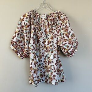 Cleobella Floral Blouse - White and Brown